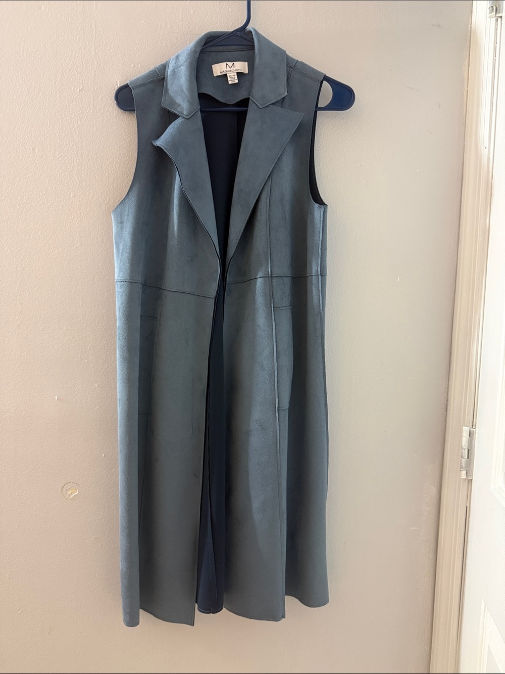 Magaschoni Sleeveless Long Vest Dress in Slate Blue for women’s size XS